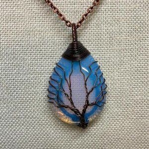 #NL41. 17" Coppertone Chain with Opal Tree of Life Pendant